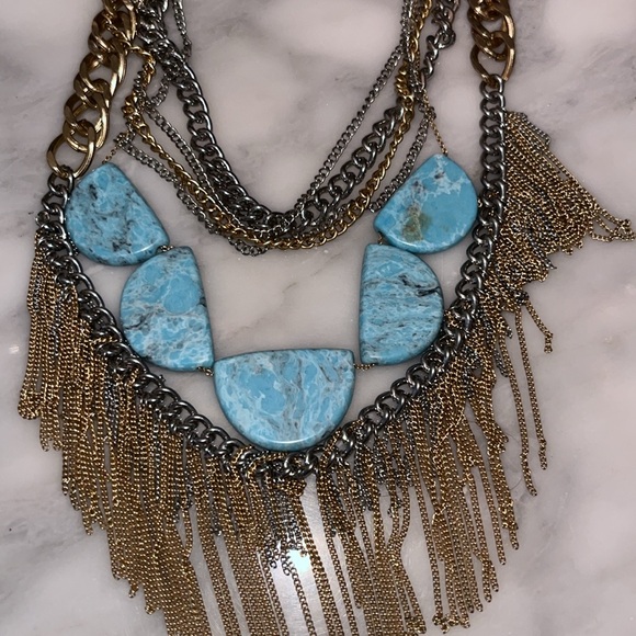 Blue Necklace Multi Strand chain fringe 24 inches long nwot - Picture 3 of 3